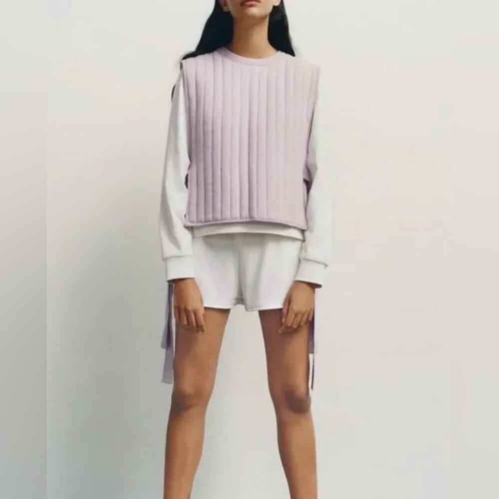 Zara Contrast Tied Sides Ivory Pink Sweatshirt Size larger